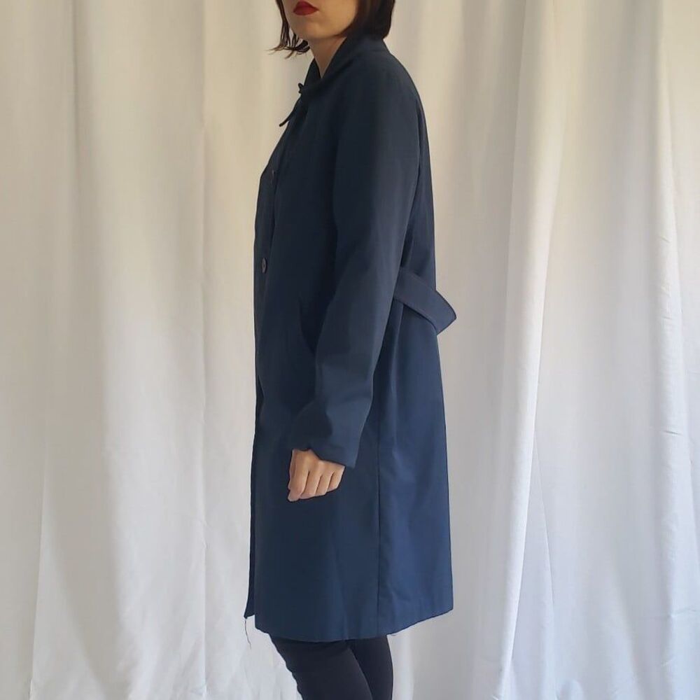 70s Blue Trench Coat with Orange Stitching‎ - Picture 2 of 4